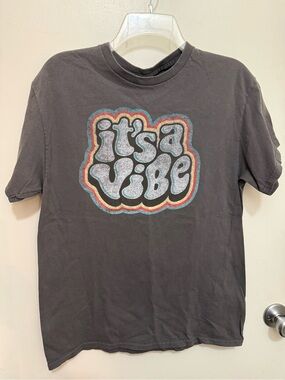 DOM Charcoal Graphic Tee with Multicolor Retro Print